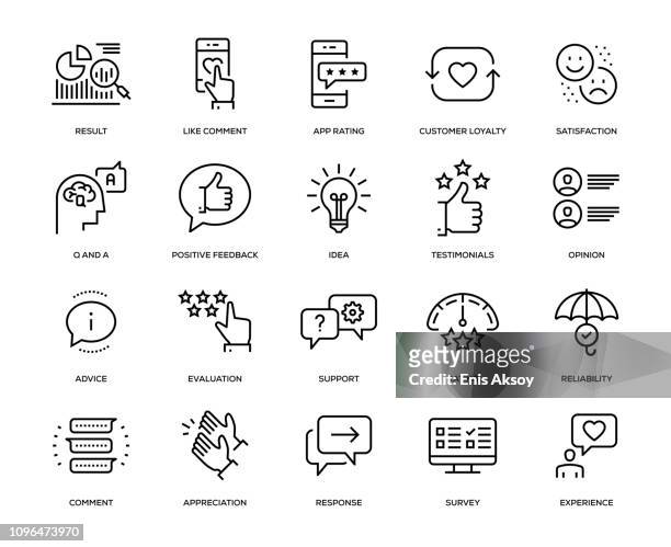 illustrazioni stock, clip art, cartoni animati e icone di tendenza di set di icone feedback - applicazione mobile