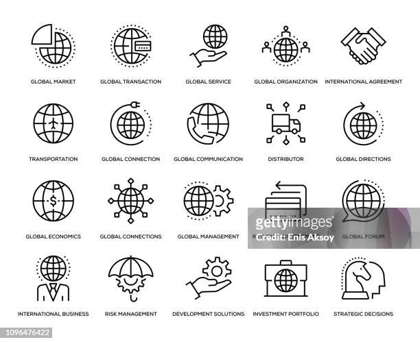 illustrazioni stock, clip art, cartoni animati e icone di tendenza di set di icone business globale - affari internazionali