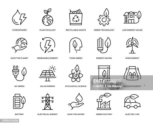 green energy icon set - fuel and power generation stock illustrations