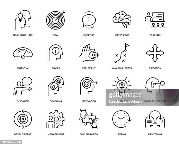 illustrazioni stock, clip art, cartoni animati e icone di tendenza di set di icone mentoring - organizzazione concetto