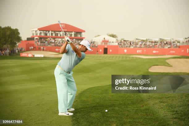 Richard Sterne of South Africa plays his second shot on the 17th hole during Day Four of the Abu Dhabi HSBC Golf Championship at Abu Dhabi Golf Club...