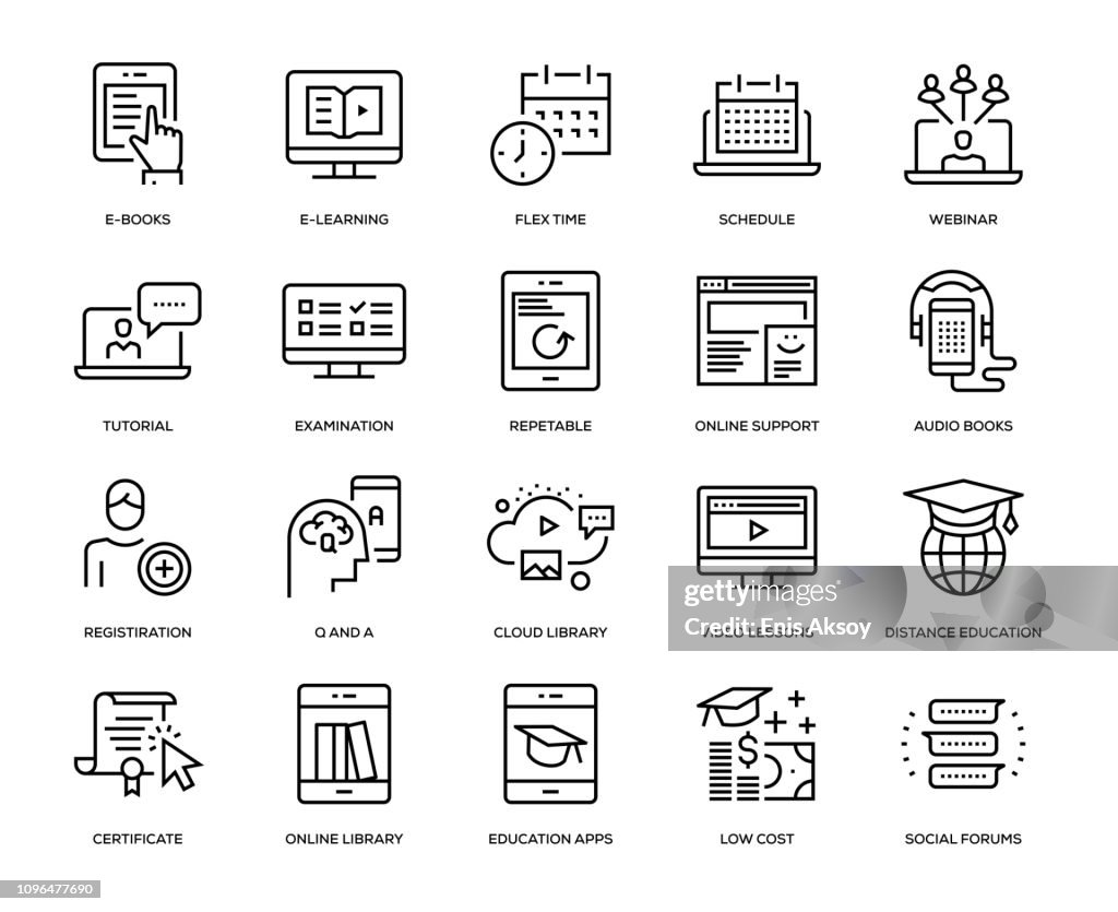 Conjunto de iconos de educación en línea