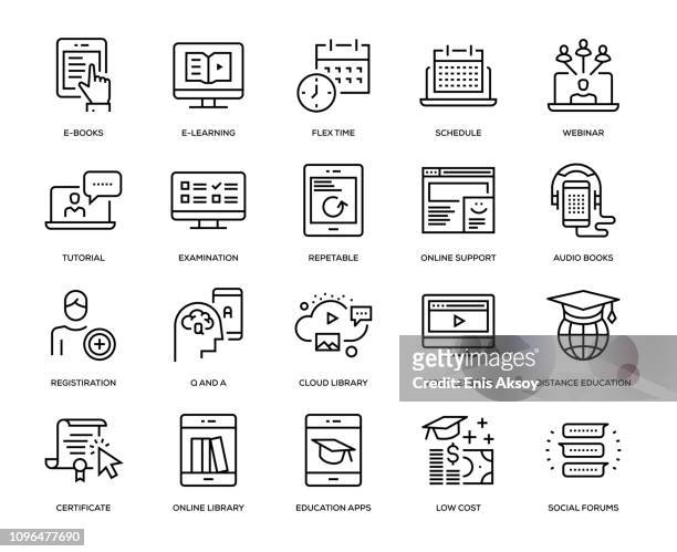 ilustrações de stock, clip art, desenhos animados e ícones de online education icon set - eco icon