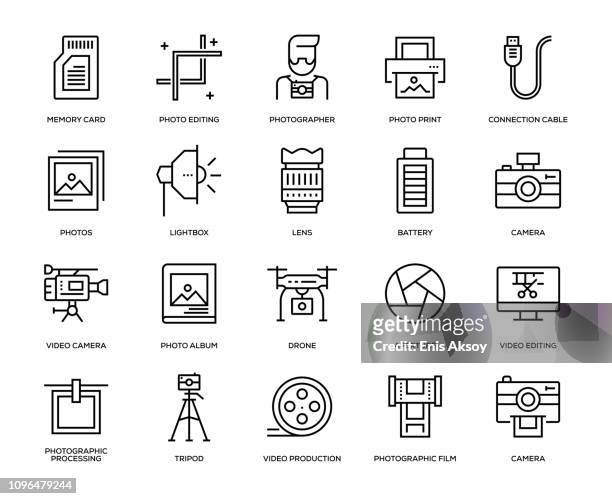 fotografie-icon-set - fotografische themen stock-grafiken, -clipart, -cartoons und -symbole