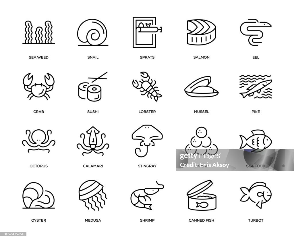 Conjunto de ícones de comida do mar