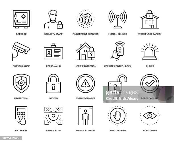 illustrazioni stock, clip art, cartoni animati e icone di tendenza di set di icone di sicurezza - sorveglianza