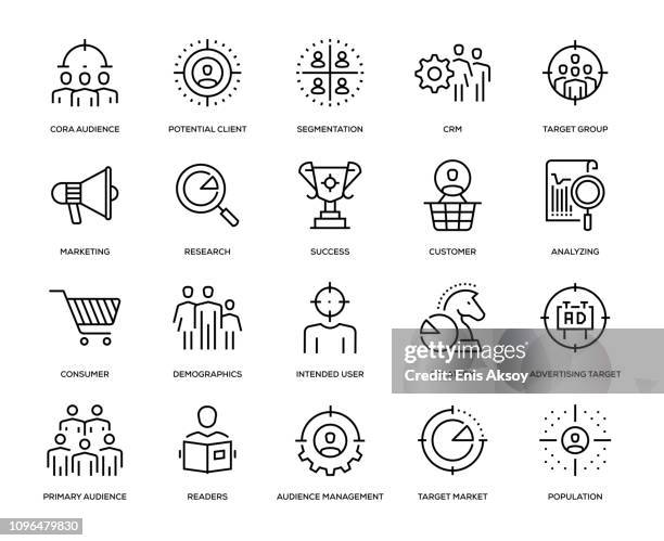 bildbanksillustrationer, clip art samt tecknat material och ikoner med målet publiken ikonuppsättning - målgrupp