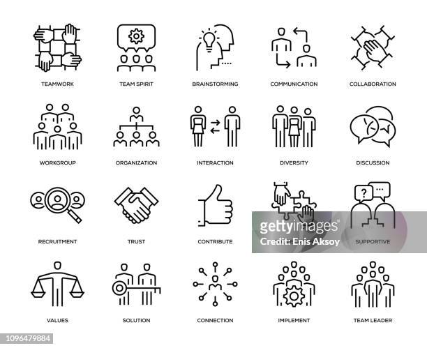 teamarbeit-icon-set - feinlinige illustration stock-grafiken, -clipart, -cartoons und -symbole