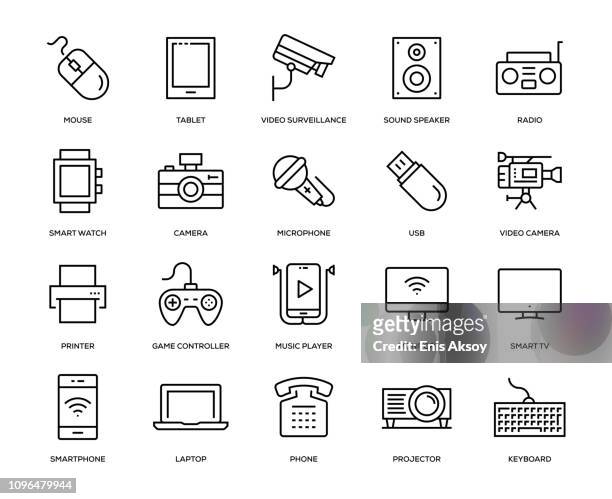 stockillustraties, clipart, cartoons en iconen met technologie en apparaten icon set - geluidselektronica