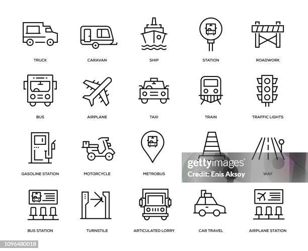 transportation icon set - bus station stock illustrations