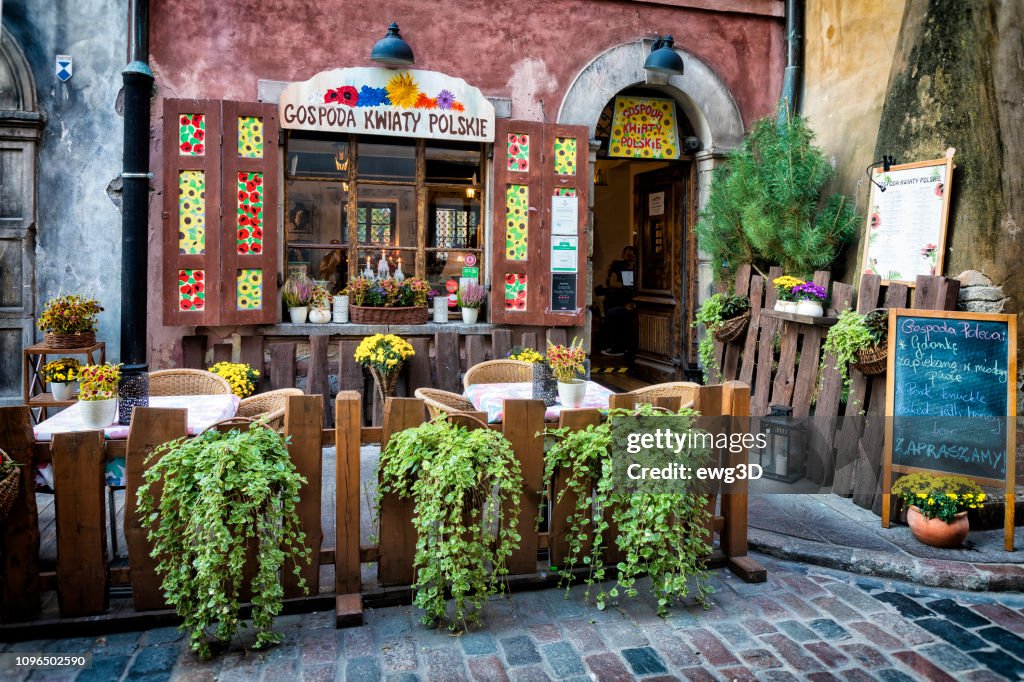 Entrance to traditional Polish restaurant located in Warsaw's Old Town