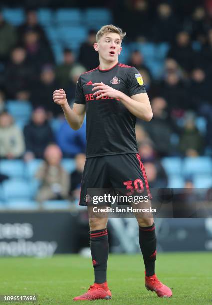 James Dunne of Sunderland during the Sky Bet League One match between Scunthorpe United and Sunderland at Glanford Park on January 19, 2019 in...
