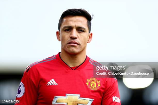 Alexis Sanchez of Manchester United during the Premier League match between Fulham FC and Manchester United at Craven Cottage on February 9, 2019 in...