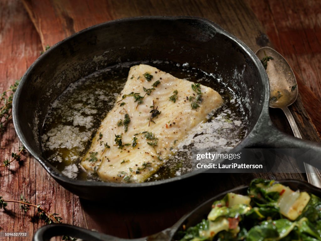 Butter Poached Halibut with Swiss Chard