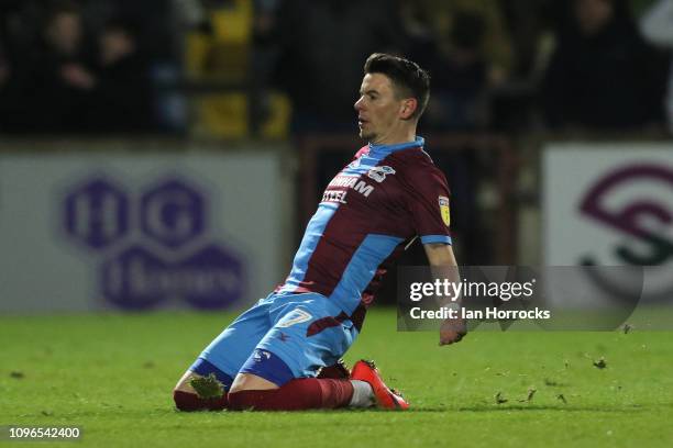 Adam Hammill of Scunthorpe celebrates scoring the first for his side during the Sky Bet League One match between Scunthorpe United and Sunderland at...