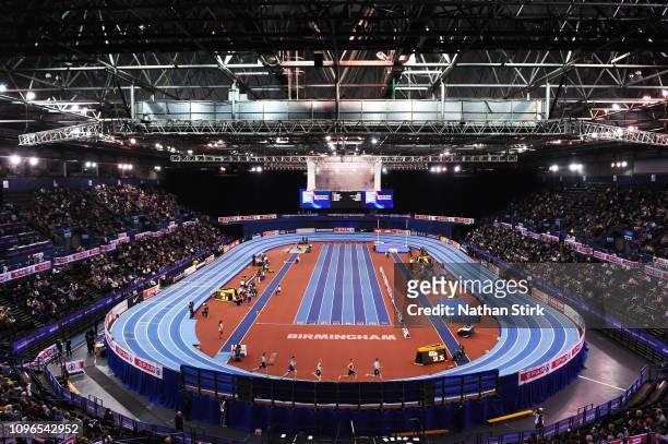 General view of the 800 metre mens race during the SPAR British Athletics Indoor Championships at Arena Birmingham on February 9, 2019 in Birmingham,...