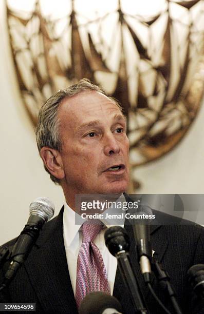 New York Mayor Michael Bloomberg speaks at the New York Memorial Service for Simon Wiesenthal on September 27, 2005 in New York City