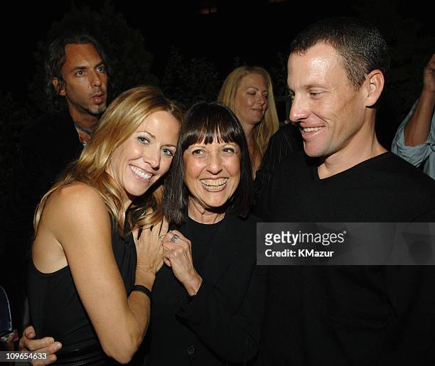 Sheryl Crow, Lisa Robinson and Lance Armstrong during Sheryl Crow "Wildflower" Release Party Co-Hosted by AOL at Private Residence in New York City,...