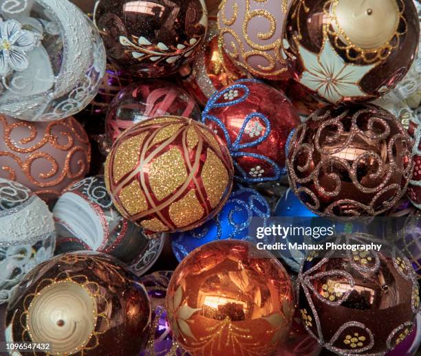 christmas balls blown in glass and painted by hand, mexico - chignahuapan stock pictures, royalty-free photos & images