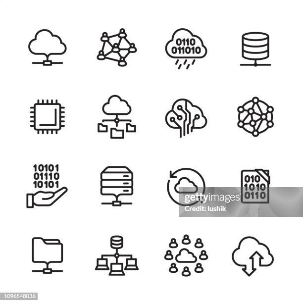 cloud computing - outline icon set - cpu stock illustrations