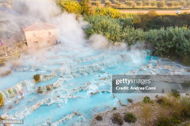 aerial view of saturnia's spring - grosseto province stock pictures, royalty-free photos & images