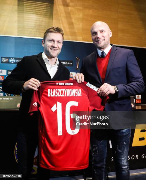 Kuba Blaszczykowski attends a press conference during which he was was officially presented by Wisla Krakow football club. Krakow, Poland on 8...