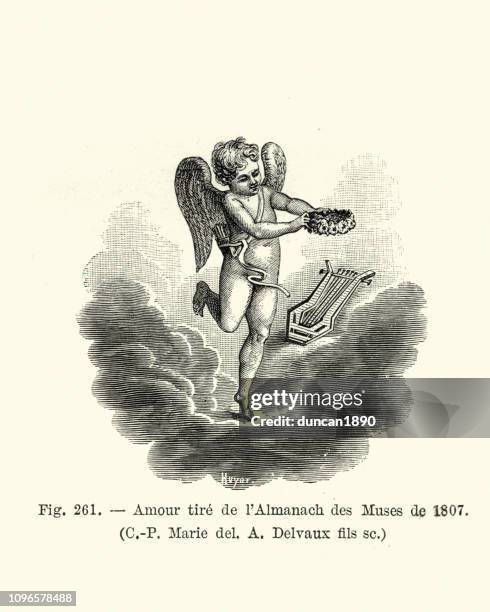 ilustraciones, imágenes clip art, dibujos animados e iconos de stock de cupido y el amor de las artes, 1807 - cupido