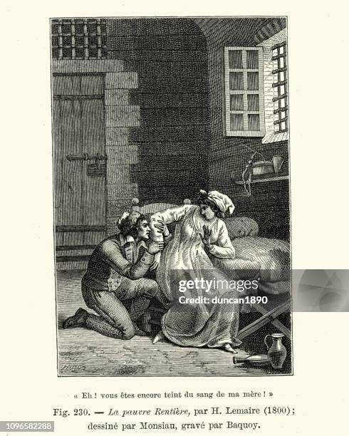 französischer mann plädiert mit seiner geliebten, 1800 - nicht-erwiderte-liebe stock-grafiken, -clipart, -cartoons und -symbole