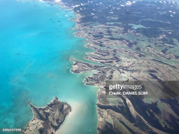 Aerial view of the Islands of the Bahamas taken on February 7, 2019