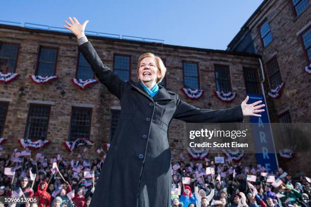 Sen. Elizabeth Warren , announces her official bid for President on February 9, 2019 in Lawrence, Massachusetts. Warren announced today that she was...