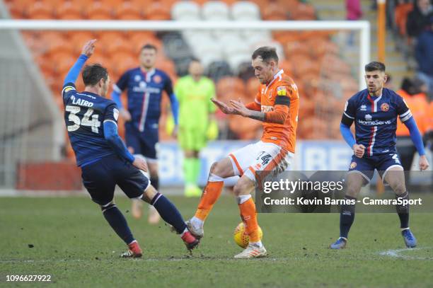 Walsall's Scott Laird is fouled by Blackpool's Harry Pritchard during the Sky Bet League One match between Blackpool and Walsall at Bloomfield Road...