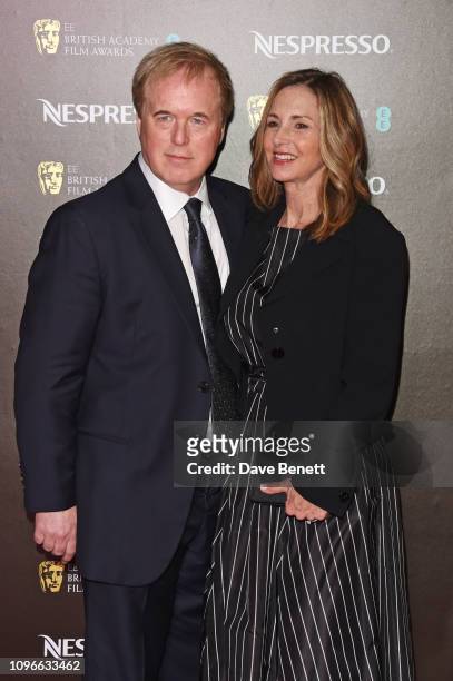 Brad Bird and Elizabeth Canney attend the Nespresso British Academy Film Awards nominees party at Kensington Palace on February 9, 2019 in London,...