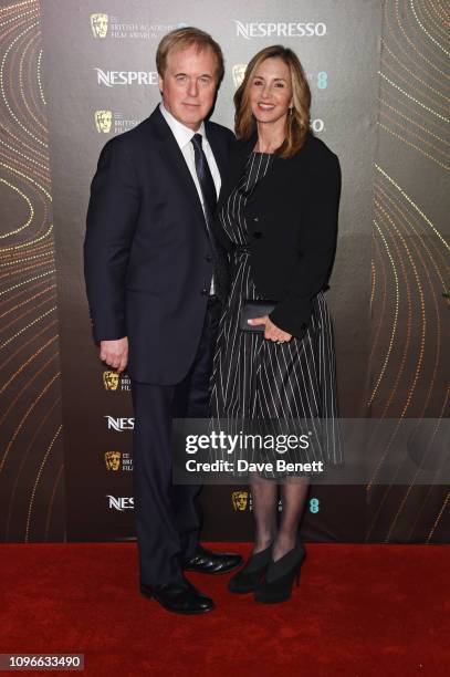 Brad Bird and Elizabeth Canney attend the Nespresso British Academy Film Awards nominees party at Kensington Palace on February 9, 2019 in London,...