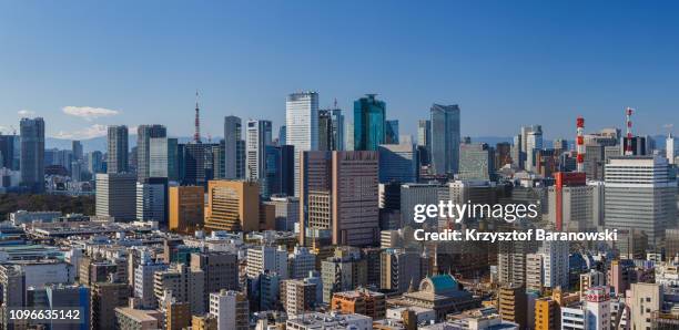 tokyo cityscape with mt. fuji - 超高層ビル ストックフォトと画像