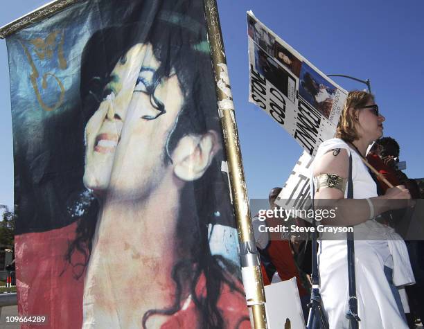 Supporters of Michael Jackson sit outside the Santa Barbara County Courthouse in Santa Maria June 6 2005. Jurors began their first full day of...