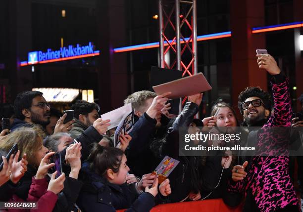 February 2019, Berlin: 69th Berlinale: Actor Ranveer Singh comes to the premiere of the film "Gully Boy" and photographs himself with spectators. The...
