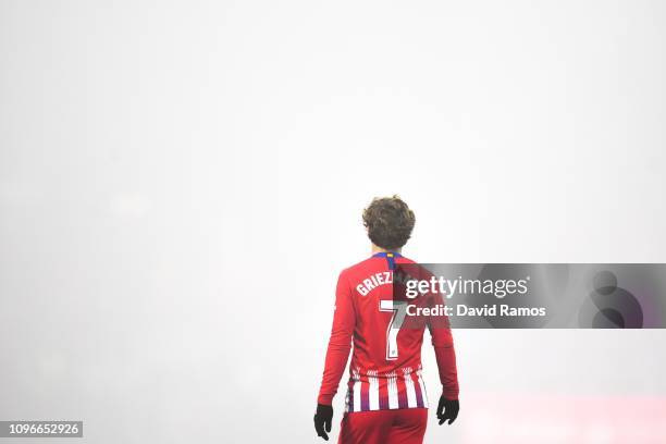 Antoine Griezmann of Atletico de Madrid looks on during the La Liga match between SD Huesca and Club Atletico de Madrid at Estadio El Alcoraz on...