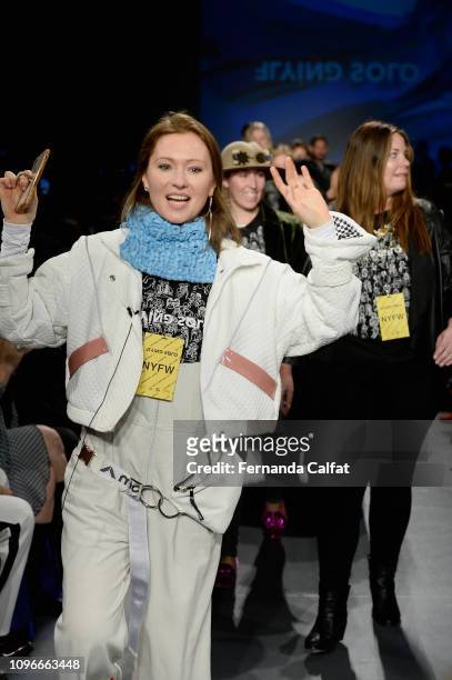 The designers walk the runway at the Flying Solo Fashion Show during NYFW February 2019 at Pier 59 on February 9, 2019 in New York City.