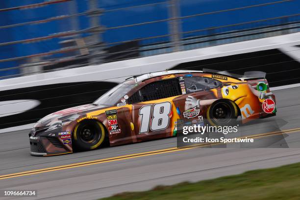 Kyle Busch, driver of the M&Ms Chocolate Bar Toyota, drives during practice for the Advance Auto Parts Clash on February 9, 2019 at Daytona...