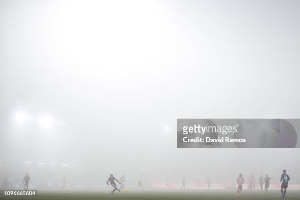 General view of the action during the La Liga match between SD Huesca and Club Atletico de Madrid at Estadio El Alcoraz on January 19, 2019 in...