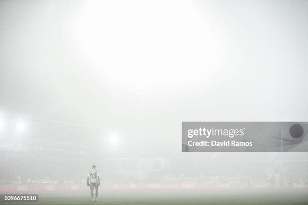 The goalkeeper Roberto Santamaria of SD Huesca looks on during the La Liga match between SD Huesca and Club Atletico de Madrid at Estadio El Alcoraz...