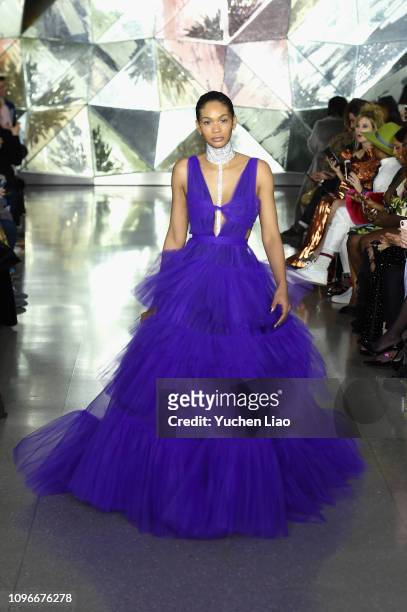 Model Chanel Iman walks the runway for the Christian Siriano fashion show during New York Fashion Week: The Shows at Top of the Rock on February 9,...