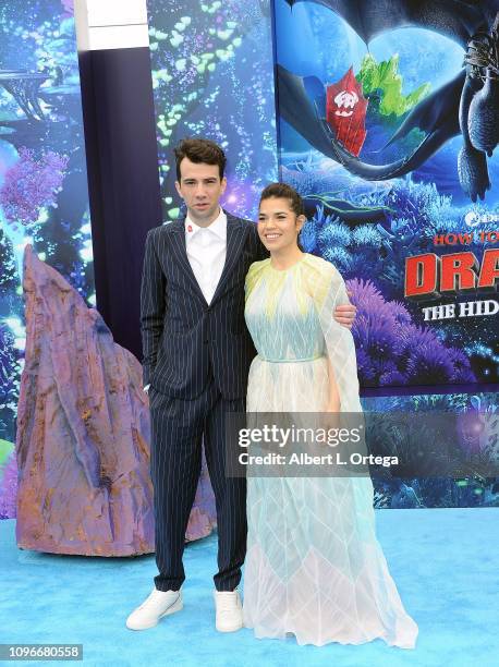 Actor Jay Baruchel and actress America Ferrera arrive for Universal Pictures And DreamWorks Animation Premiere Of "How To Train Your Dragon: The...