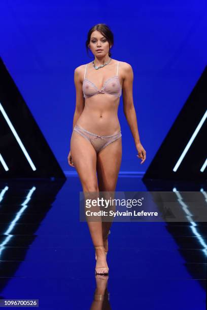 Model presents underwear creation during "The Selection" Show at Salon International De La Lingerie 2019 at Parc des Expositions Porte de Versailles...