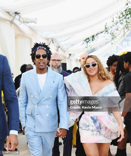 Jay-Z and Beyonce attend 2019 Roc Nation THE BRUNCH on February 9, 2019 in Los Angeles, California.