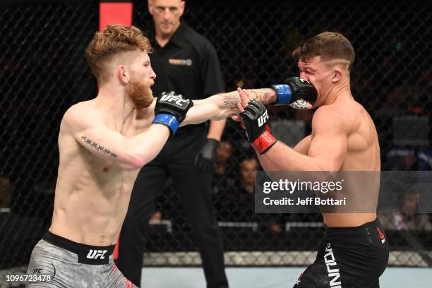 Austin Arnett punches Shane Young of New Zealand in their featherweight bout during the UFC 234 at Rod Laver Arena on February 10, 2019 in the...