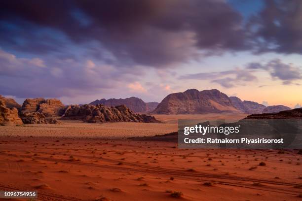 red sand of wadi rum desert, jordan - desert bildbanksfoton och bilder