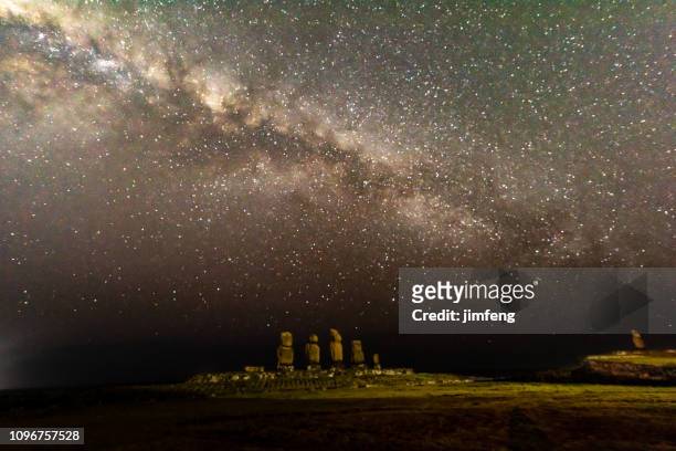 milky way on easter lsland - hanga roa stock pictures, royalty-free photos & images