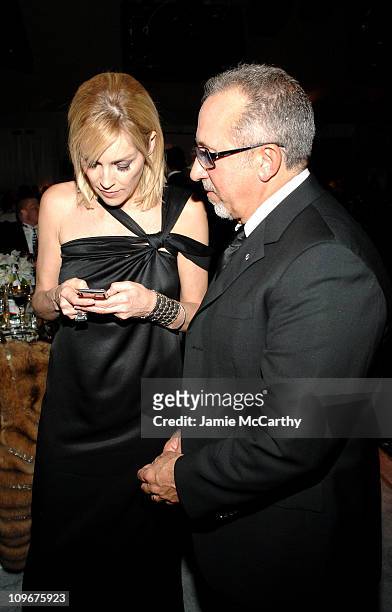 Sharon Stone and Emilio Estefan during 15th Annual Elton John AIDS Foundation Oscar Party - Sponsored by Chopard at Pacific Design Center in West...