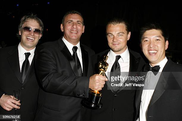 Rick Yorn, Graham King, producer, winner Best Picture for "The Departed", Leonardo DiCaprio and Dan Lin